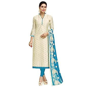 Buy Applecreation Women's Chanderi Unstitched Dress Material (Cream ...
