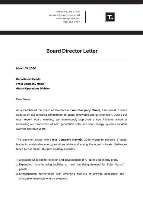 Free Director Letter Template to Edit Online