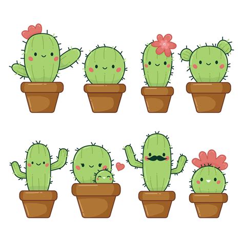 Cute Cactus Clipart Cartoon Cactus With Kawaii Face Vector Clipart | My ...
