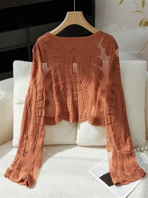 Women's Swimwear Cover Up Swimsuit Lace Mesh Vacation Beach Wear Solid ...