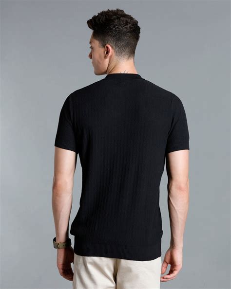 Identiti Black Half Sleeve Solid Slim Fit Cotton Casual Polo T-Shirt F