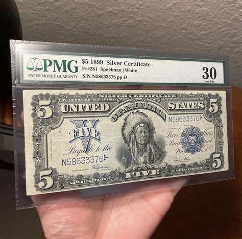 1899 $5 Silver Certificate Indian Chief Graded Very Fine 30 by PMG with ...