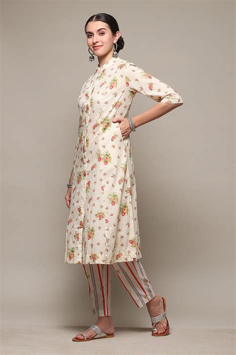 Beige Linen Straight Kurta Slim Pant Suit Set