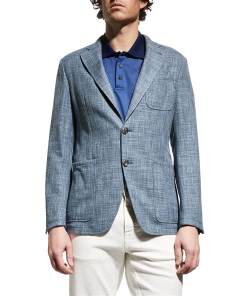 Canali Men's Plaid Super 150s Wool Sport Jacket | Neiman Marcus