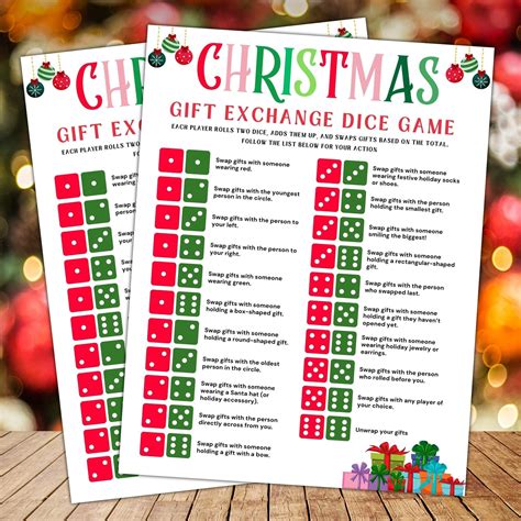 Roll the dice christmas gift exchange game christmas printable game ...