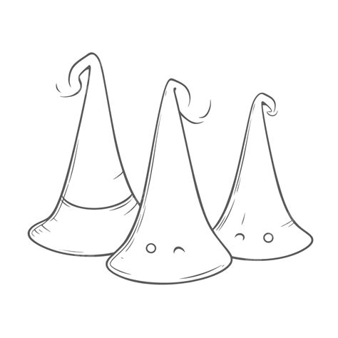 Three Halloween Party Hats In A Line Sketch Outline Drawing Vector ...