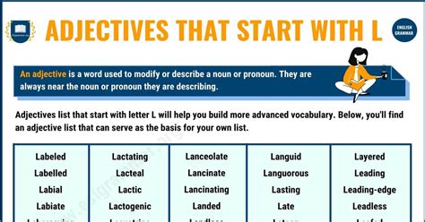 450+ Adjectives that Start with L with Useful Examples - ESL Grammar