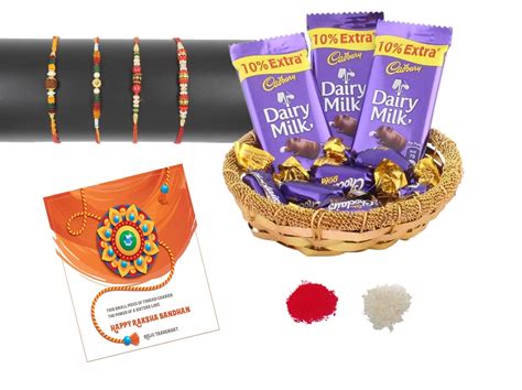 Relic Trademart, Rakhi Combo- set of 4 rakhi with 3 Cadbury dairy milk ...