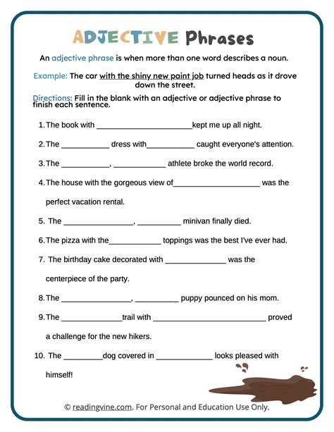 Adjective Phrases Worksheets For Grade 4 4th Grade Adjectives