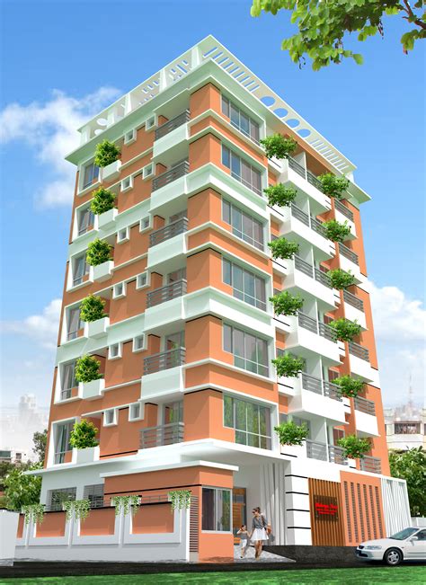 Residential Building 3D 7 Storied with Balcony Gardens