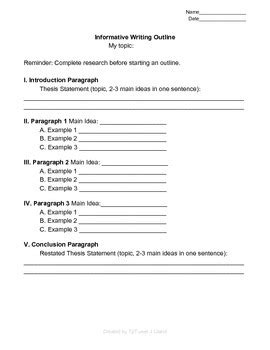 Informative Writing Outline by Jessica LePera | Teachers Pay Teachers