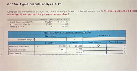 [Solved] QS 13-4 (Algo) Horizontal analysis LO P1 Compute the annual dollar... | Course Hero