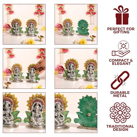 Colorful Metal Lakshmi Ganesha Silver Idol Brass Finished Pooja Idol S ...