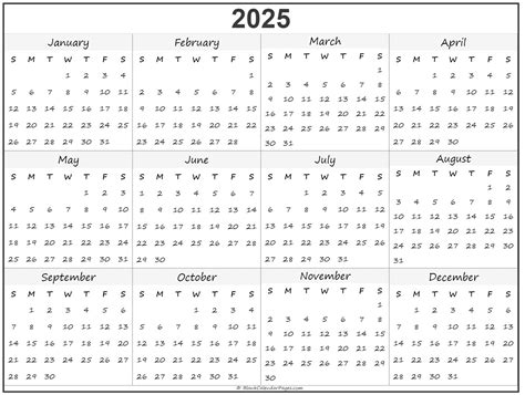 2025 year calendar | yearly printable