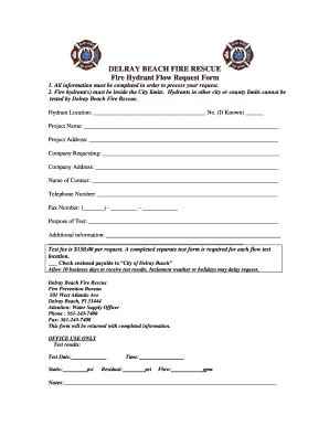 Fillable Online DELRAY BEACH FIRE RESCUE Fire Hydrant Flow Request Form ...