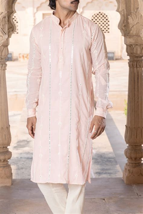 Blush Pink Criss Cross Fully Embroidered Kurta with Pants – Preevin