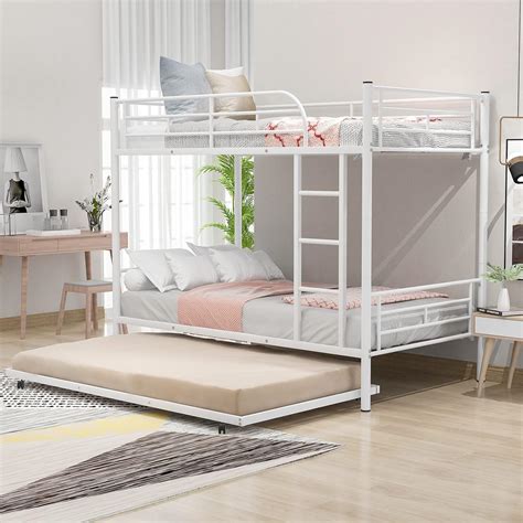 CALABASH Metal Bunk Bed with Trundle, Twin Over Twin Bunk Beds Frame ...