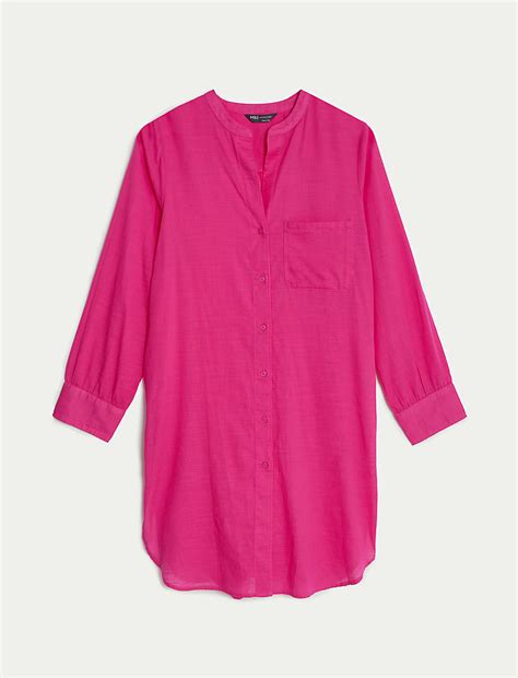 Buy Pure Cotton Round Neck Longline Beach Shirt at Marks & Spencer