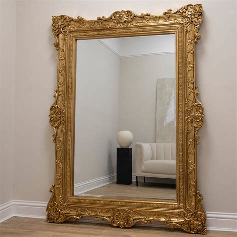 Ornate Antique Gold Floor Mirror 76" x 56" | Ella Grande