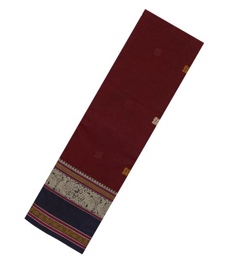 Dark Maroon Handloom Kanchi Cotton Saree With Annam Buttas-KC1693