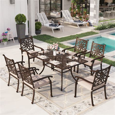 Sophia & William 7 Piece Cast Aluminum Outdoor Patio Dining Set 6 ...