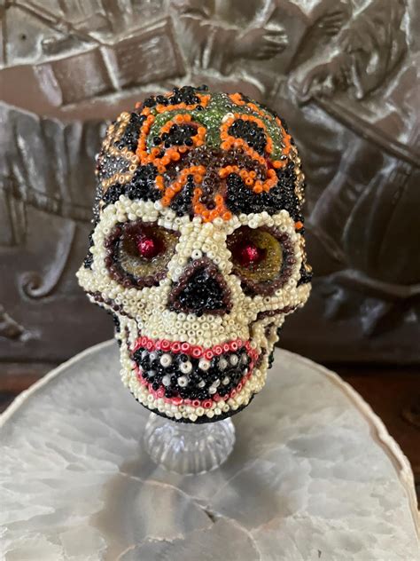 Hand Beaded Styrofoam Skull Art Hand Made Using Seed Beads Halloween ...