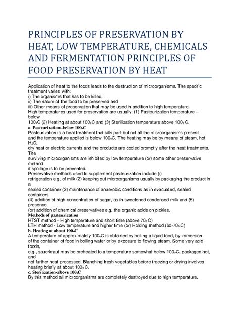Principles OF Preservation BY HEAT - PRINCIPLES OF PRESERVATION BY HEAT ...