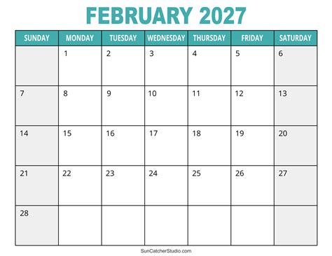 February 2027 Calendar (Free Printable) – Free Printables, Lettering ...