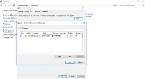 Image result for Java Control Panel Runtime Parameter Version Argument