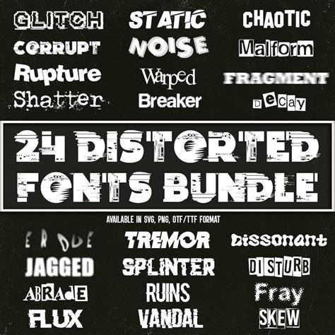 24 Distorted Fonts Bundle | Grunge & Abstract Fonts | SVG PNG OTF Ttf ...