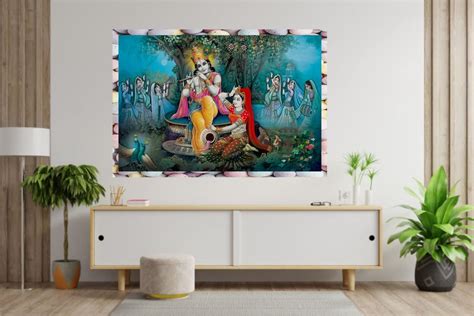 SK Graphics Radha-Krishna in Stone Board Wall Sticker (Multicolor PVC ...