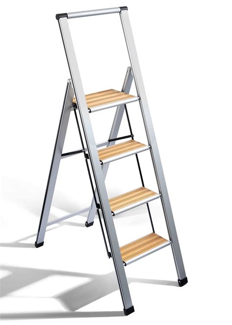 Step Ladder 4 Step Folding, Decorative - Beautiful Bamboo & Silver ...