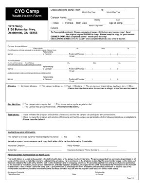 CYO Camp Health Forms - Catholic Charities - Camp Cccyo - Fill and Sign ...