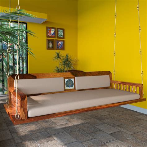 Jairi Traders Wooden Swing (4ftx2ft) Solid Wooden Hanging with Hand ...