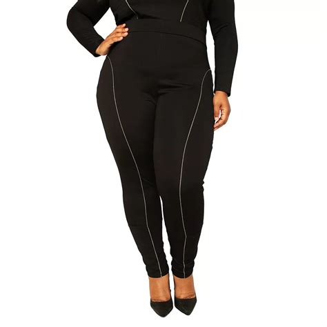 Plus Size Women's Curvy Fit High Rise Ponte Knit Moto Slip Fit Leggings
