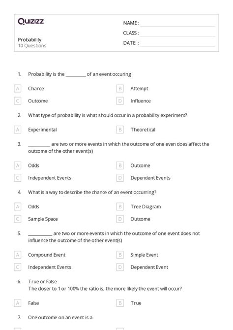 50+ Probability worksheets for Kindergarten on Quizizz | Free & Printable