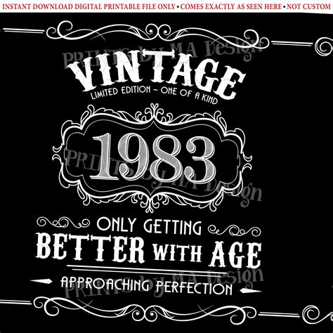 1983 Birthday Sign, Vintage Better with Age Poster, Whiskey Theme Decoration, PRINTABLE 24x36 ...