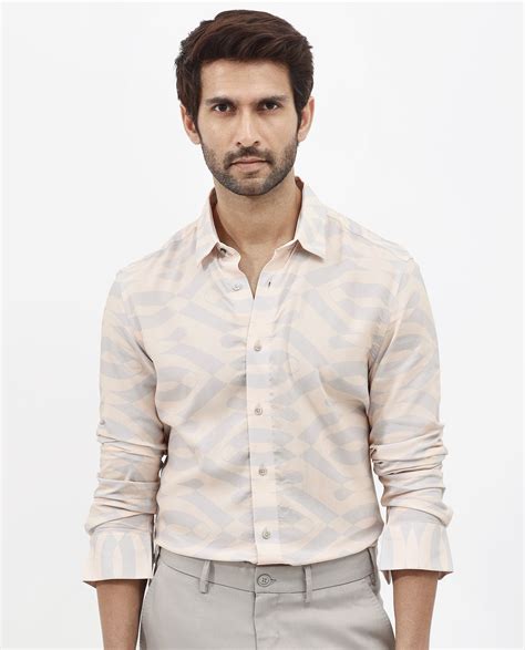 Rare Rabbit Men's Inot Pastel Peach Viscose Abstract Print Regular Fit