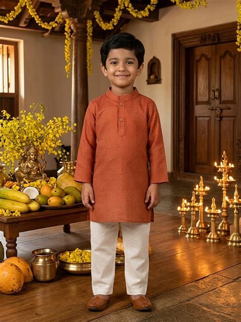 Ethnic Set - Kasavu Surya Boys Kurta Pajama Set & Girls Skirt Set ...