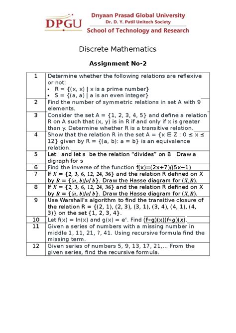 Assignment No2 DM - Discrete Mathematics Relations Analysis - Studocu
