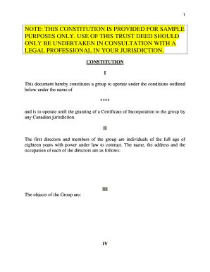 Fillable Online runningacharity NOTE THIS CONSTITUTION IS PROVIDED FOR ...