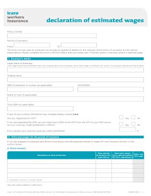 Icare Estimated Wages Form - Fill and Sign Printable Template Online