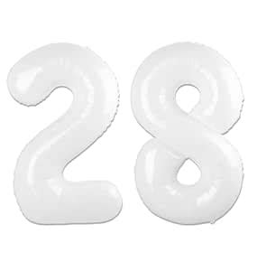 White Number 28 Balloon 40 inch, 28 Number Balloons, 28th White ...