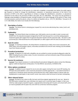 Fillable Online Prior Written Notice Checklist Fax Email Print - pdfFiller