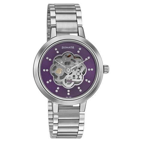 Buy Online Sonata Unveil Quartz Multifunction Purple Dial Stainless ...