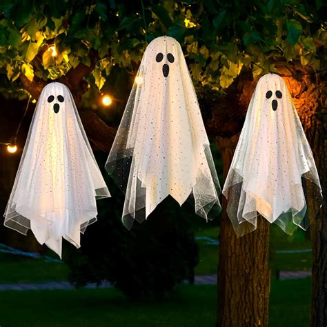 Amazon.com: Halloween Lighted Hanging Ghost Decorations – 3 Pack 12 ...