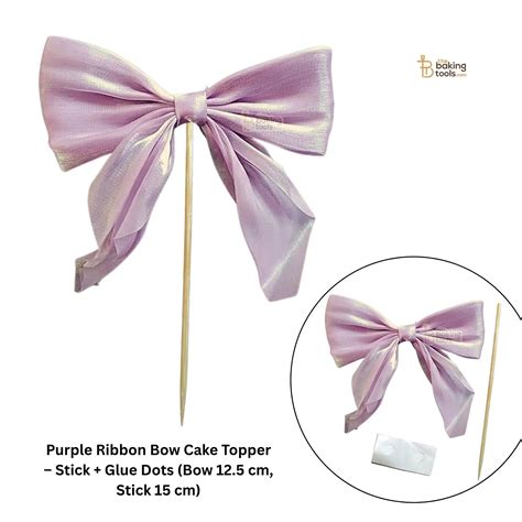 Purple Ribbon Bow Cake Topper – 12.5 cm Bow, 15 cm Stick