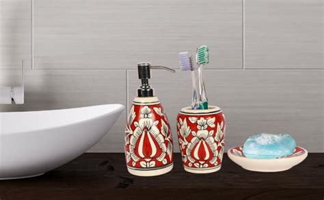 Craftghar Ceramic Bathroom Set of Liquid soap Dispenser, soap Holder ...
