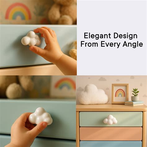 Indianshelf Ceramic White Cloud Drawer Knob with Silver Hardware