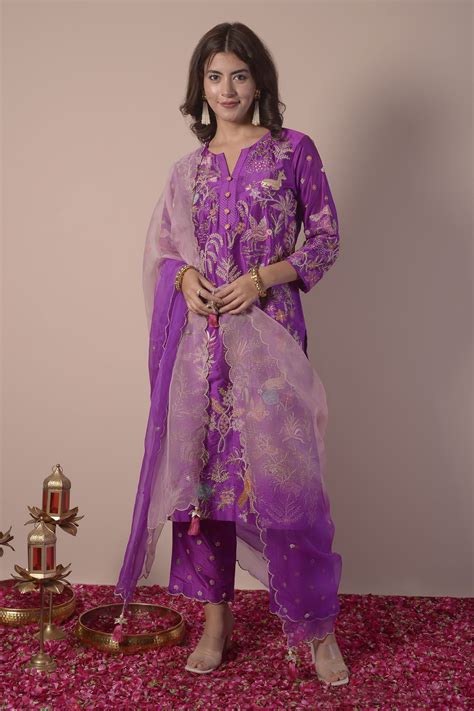 Royal Purple Embroidered Kurta Set – Surabhi Arya